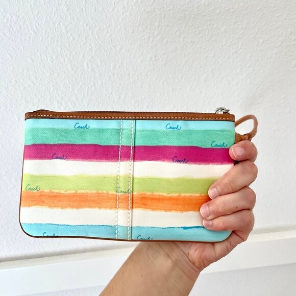 Vintage Coach Hampton Watercolor Stripe Shoulder Bag F11677 Wristlet Wallet Pouc - Picture 16 of 16